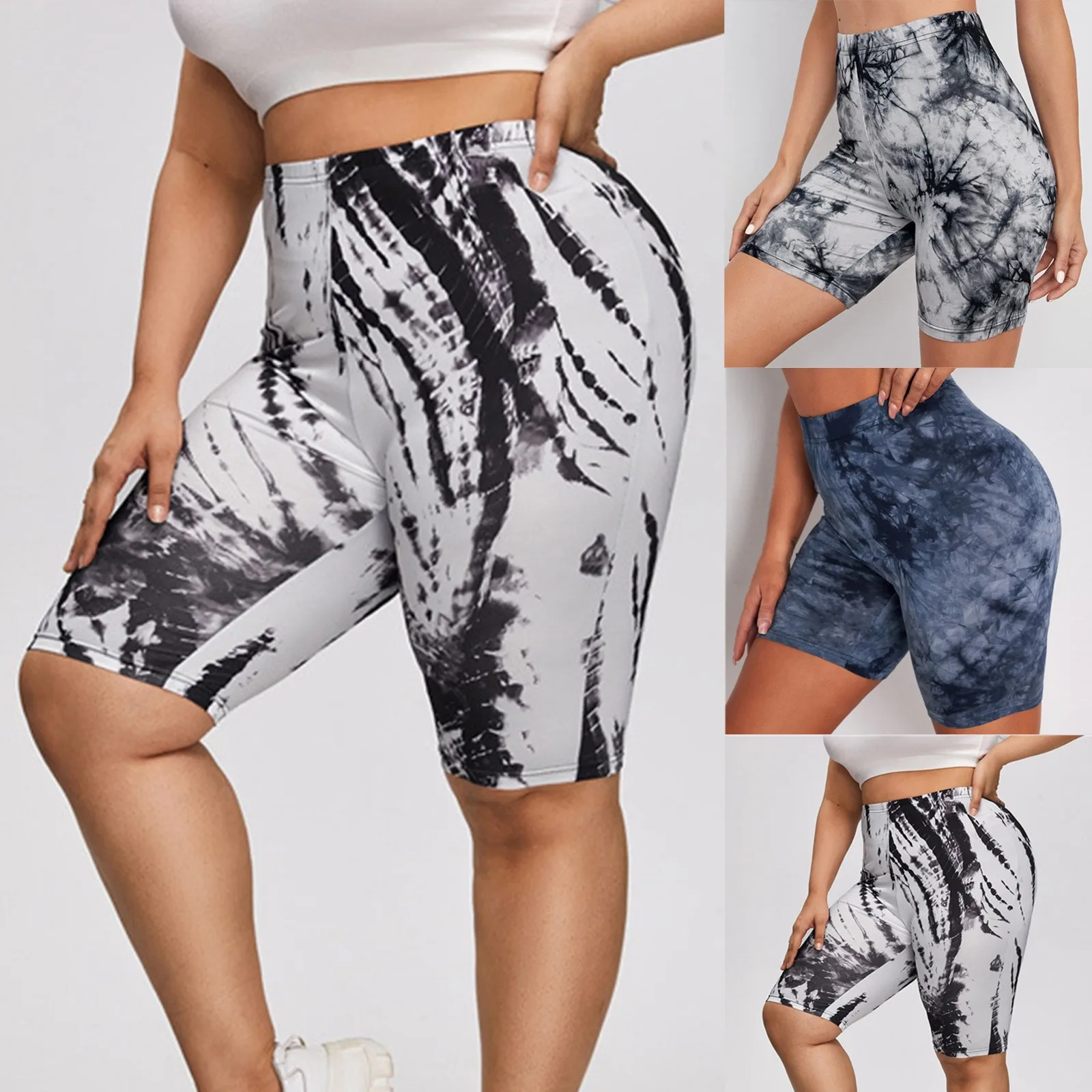 

Women Gym Tie Dye Shorts High Waist Push Up Cycling Sport Leggings Phone Pockets Running Fitness Trainning Yoga Short Pants