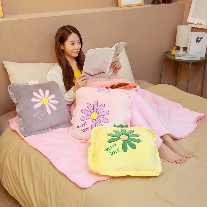 

New Arrival 3 in 1 Multifunction Daisy Plush Throw Pillow With blanket DaisyHand warm Cushion Baby kids Nap blanket figure Toy