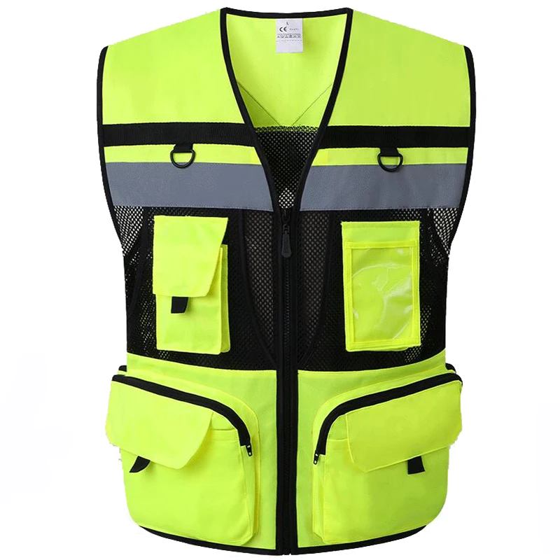

Summer Vest Men Breathable Mesh Outdoor Security Traffic Work Clothes Hi Vis Reflective Vest Sleeveless Vest Jacket X-tape