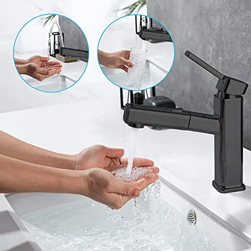 

2021 Pull Out bathroom water mixer Chrome brass Modern Washbasin faucets Black bathroom basin faucets basin mixer sink faucet
