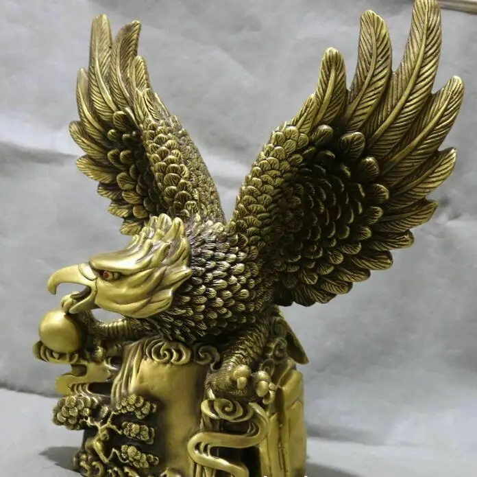 17“ China Pure Bronze Pine Tree Feng Shui Eagle Hawk Falcon Bird Ball Statue | Дом и сад