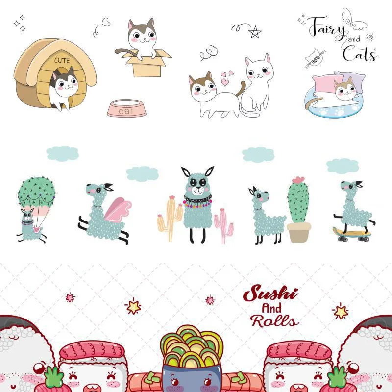 

Cartoon Removable Oil Proof Stickers Cute Cat Alpaca Kitcen Wall Sticker House Decoration Murals Decor Wallpaper Dining Poster