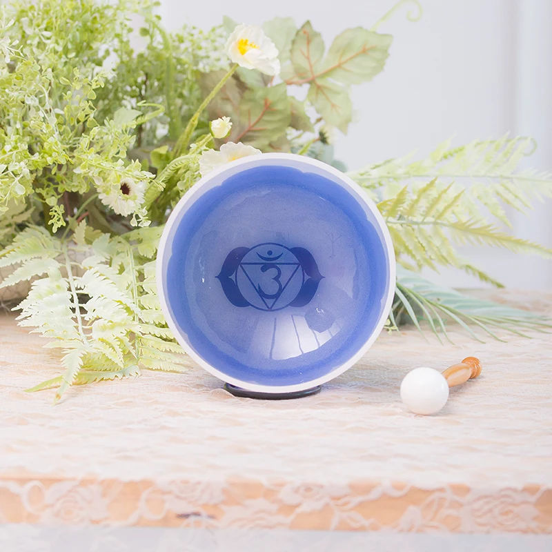 Поющая чакра 8 дюймов с тремя глазами индиго лотос кварцевый кристалл чаша | Спорт