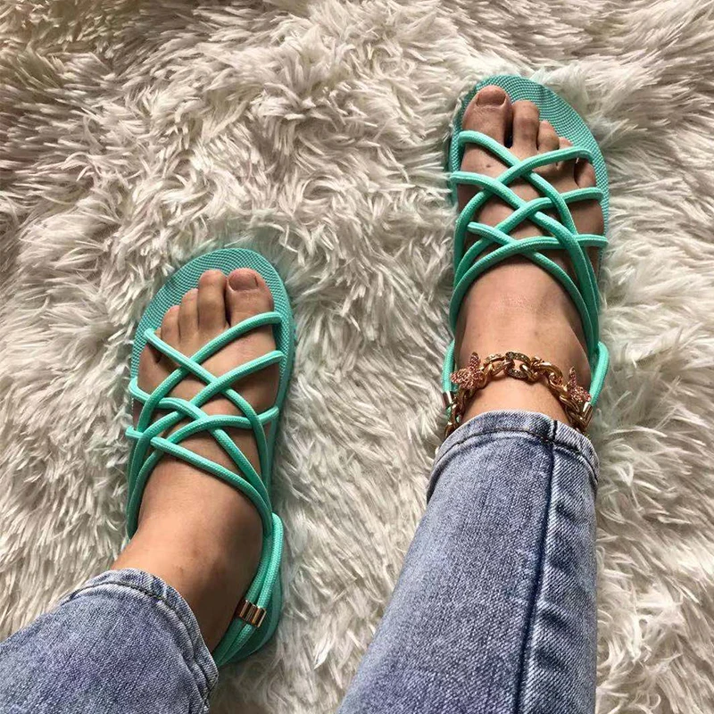 

2021 Sandals Woman Shoes Braided Rope Beach Shoes Open Toe Ladies Beach Sandals Roman Gladiator Sandals Non-slip Flip flop