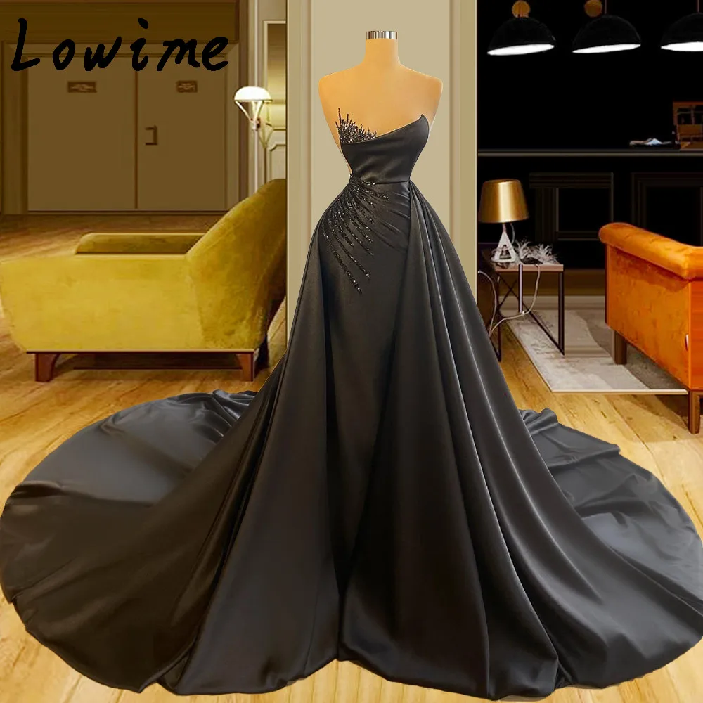 

Black Satin Mermaid Evening Dresses Sweetheart Neck Long Prom Party Gowns Robes De Soiree Custom Made Formal Dress