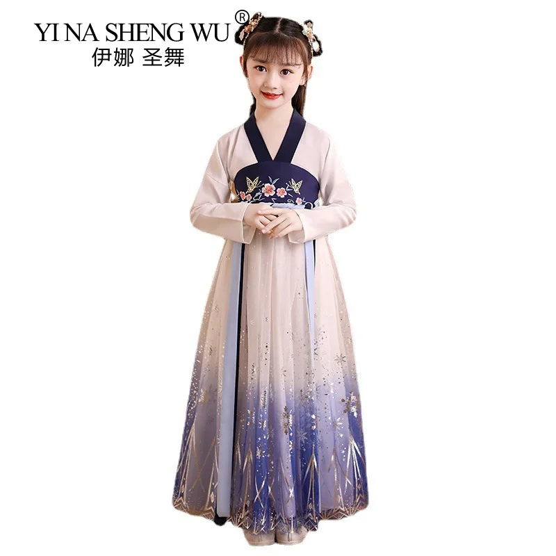 Детская Hanfu летнее китайское платье Ципао с рисунком Древняя китайская