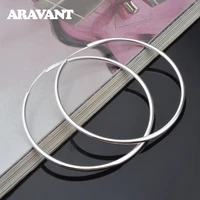 925 silver 30mm 50mm 60mm smooth hoop earring for women girls charm jewelry gift