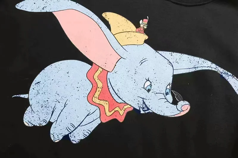 Женский Харадзюку хлопок печать мультфильм Dumbo High Street Объемная толстовка Плюс Размер Топы толстовки