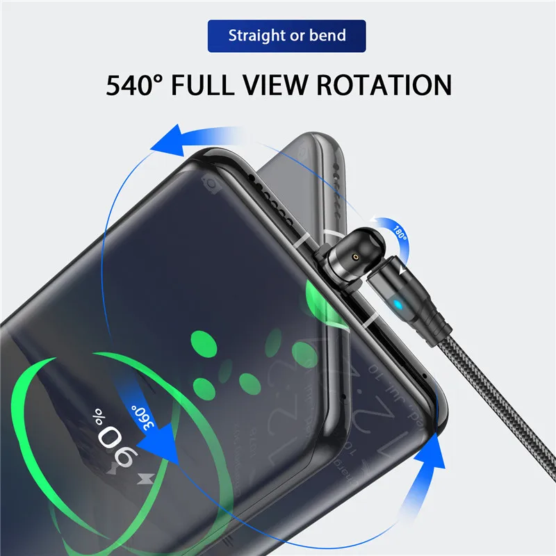 Магнитный кабель для быстрой зарядки вращающийся на 540 градусов поглощающий USB C