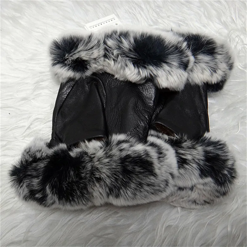 Зимние Модные черные перчатки из натуральной кожи с полупальцами овечья кожа