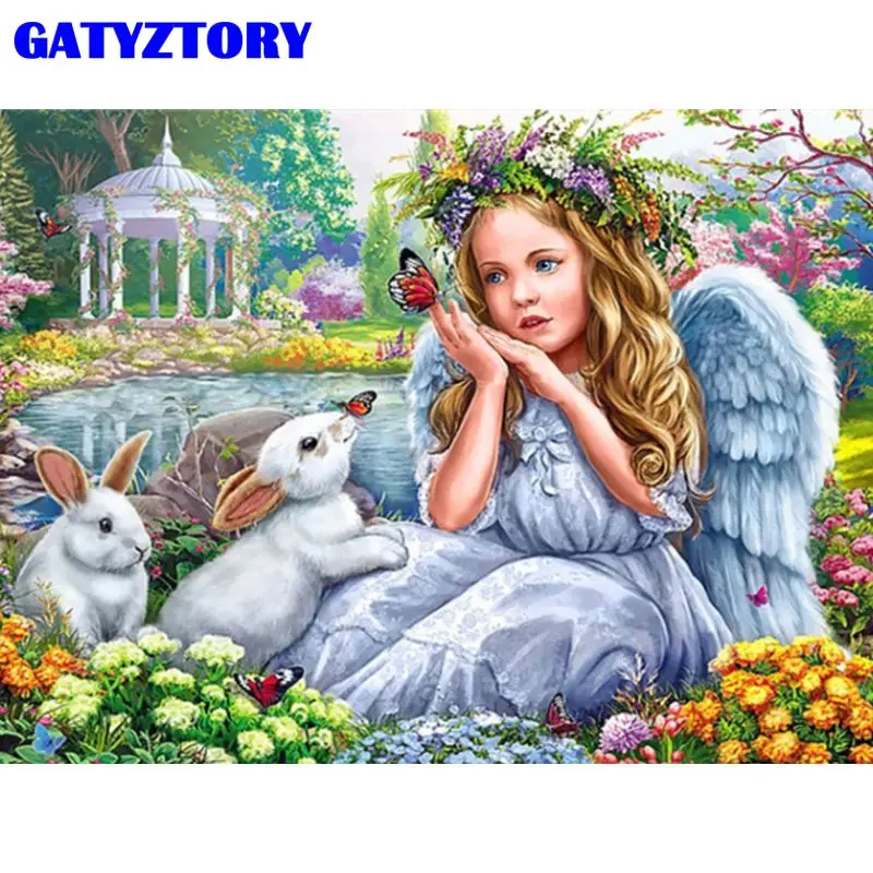 

Набор для рисования по номерам на холсте, кролик, девочка