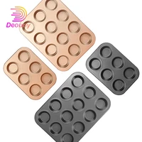 deouny 4612 holes muffin baking pan cupcake bakeware mold diy non stick carbon steel oven trays pastry tools for kitchen home