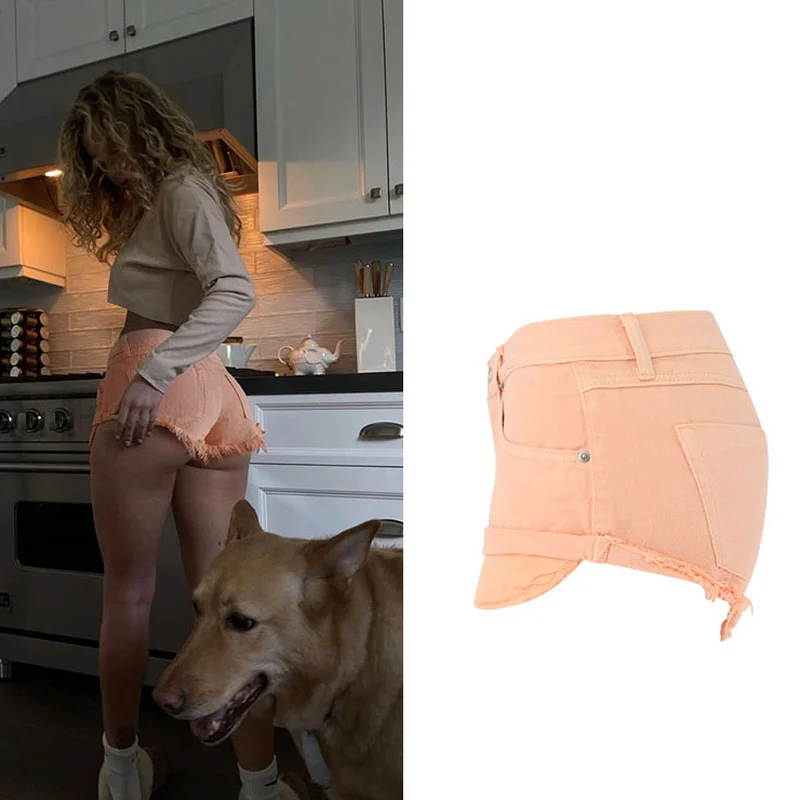 Sexy Sandy beach Low Waist Denim Shorts Women's Summer Hot Pants New Ripped Tassel Raw Hem Wide Legs Short Jeans Orange Pink | Женская