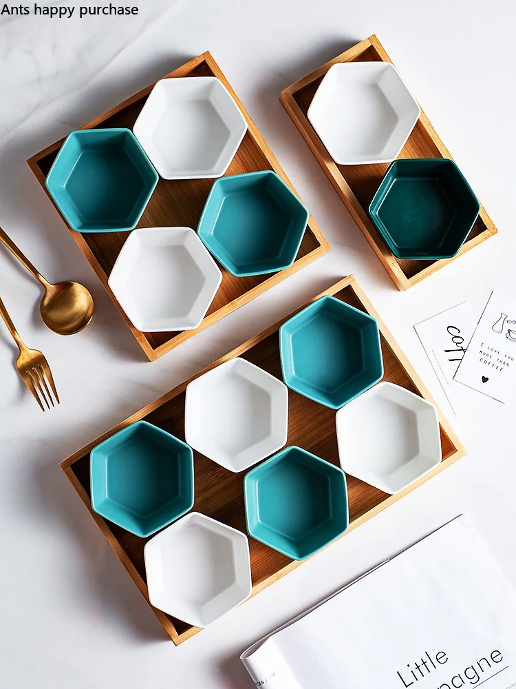 Скандинавские креативные шестиугольные керамические тарелки деревянные