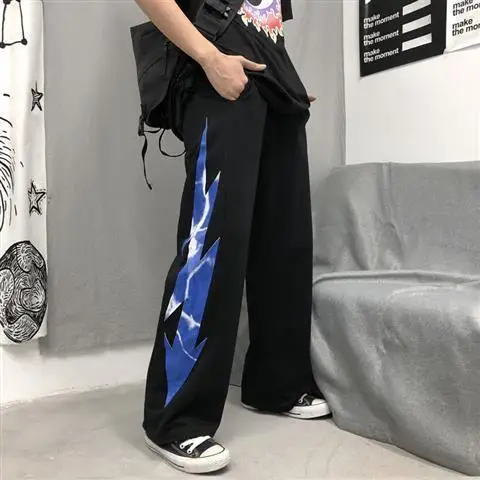 

MINGLIUSILI Korean Style Wide Leg Pant Spring Summer 2021 Harajuku Print Trousers Women Streetwear Loose Casual Joggers Women
