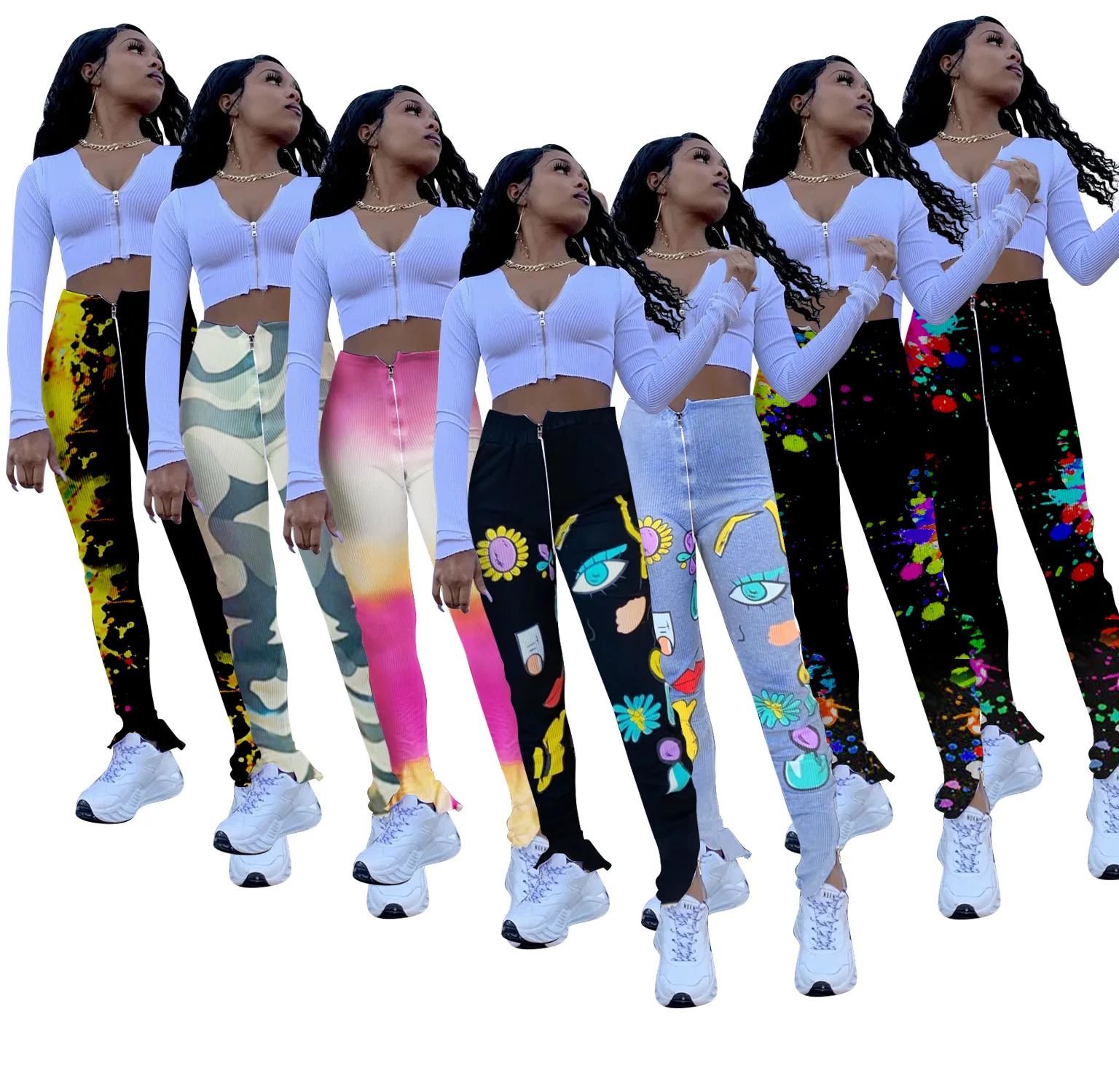 

Женские брюки Echoine, облегающие эластичные штаны в полоску, на молнии, с высокой талией, с разрезом, с микро-колокольчиком, штаны для бега