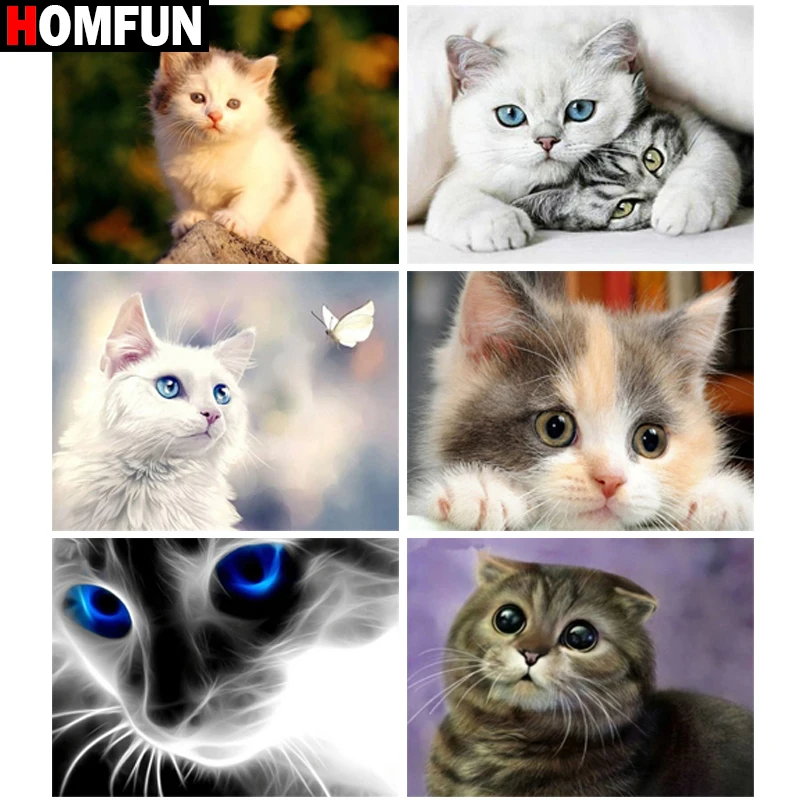 Алмазная живопись HOMFUN картина животное кот пейзаж полная выкладка круглая