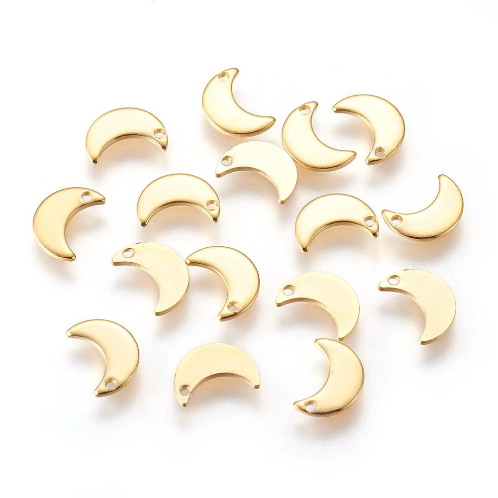 

20pcs 304 Stainless Steel Charms Moon Golden Pendants For Necklaces Bracelets DIY Jewelry Making 10x7x1mm, Hole: 1mm