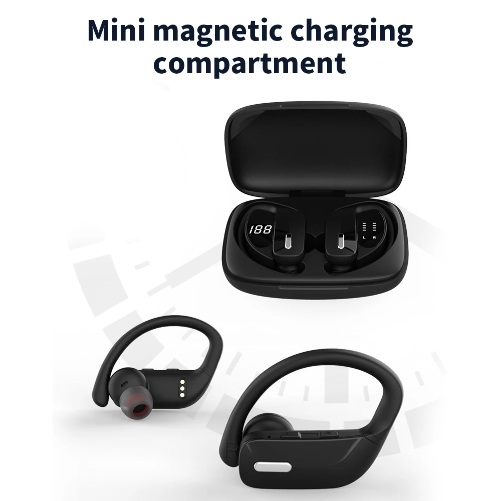 

Sports Waterproof Noise Cancellation Earbuds Original Ear-mounted Bluetooth 5.0 Wireless Headset Power Digital Display Headphon