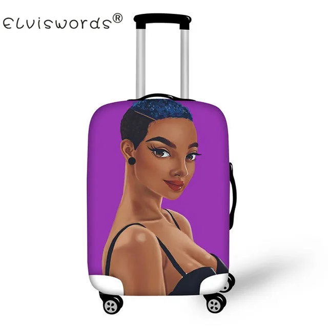 Чехол для багажа ELVISWORDS Afro Girl, водонепроницаемый чехол для путешествий, чехол для костюма, багажные бирки, портативный Эластичный Защитный чехол для костюма - Цвет: YQ4097