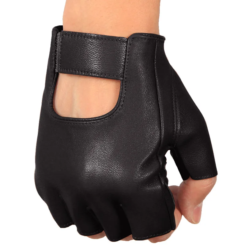 Half Finger Gloves Male Thin Driving Breathable Fitness Non-Slip Bicycle Tactical Fingerless Real Leather Gloves Men NAN8-2