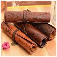 treasure map retro leather pu pencil case school supplies art pen bag roll pouch pen roll makeup cosmetic bag storage stationery