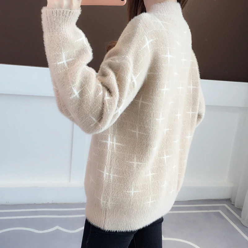 Теплый Женский свитер-пуловер свитер с рисунком мохер толстый плюш шерсть зима