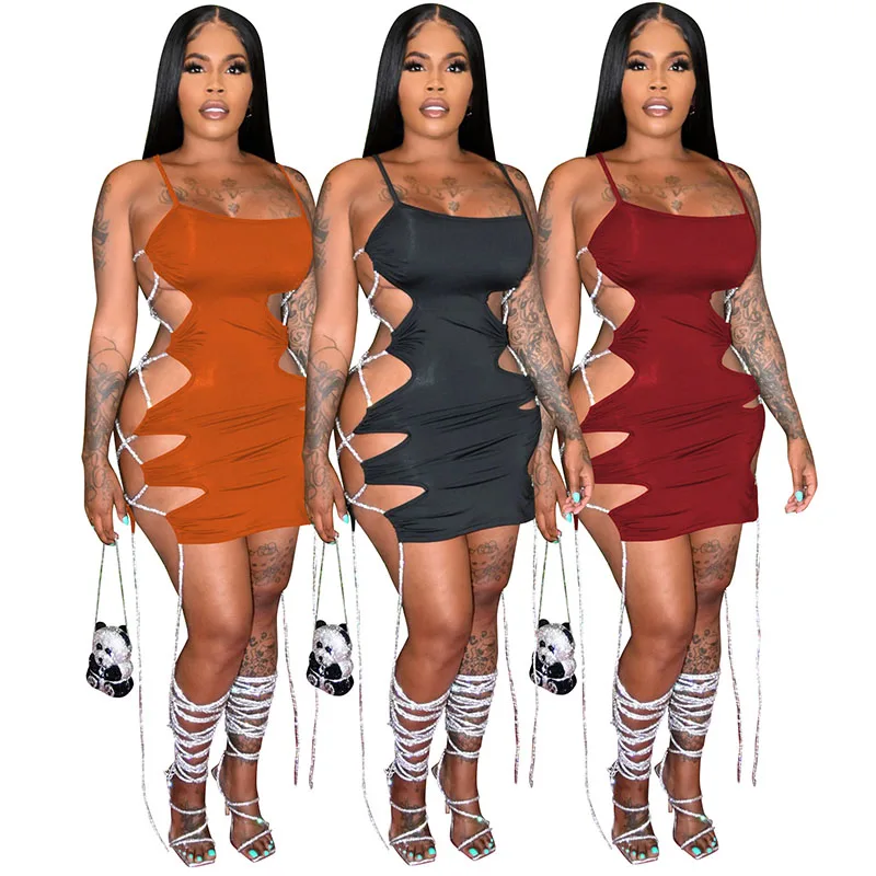 

ZKYZWX Sexy Off Shoulder Bodycon Summer Dress Bandage Birthday Outfits for Women Clubwear Hollow Out Night Club Mini Dresses