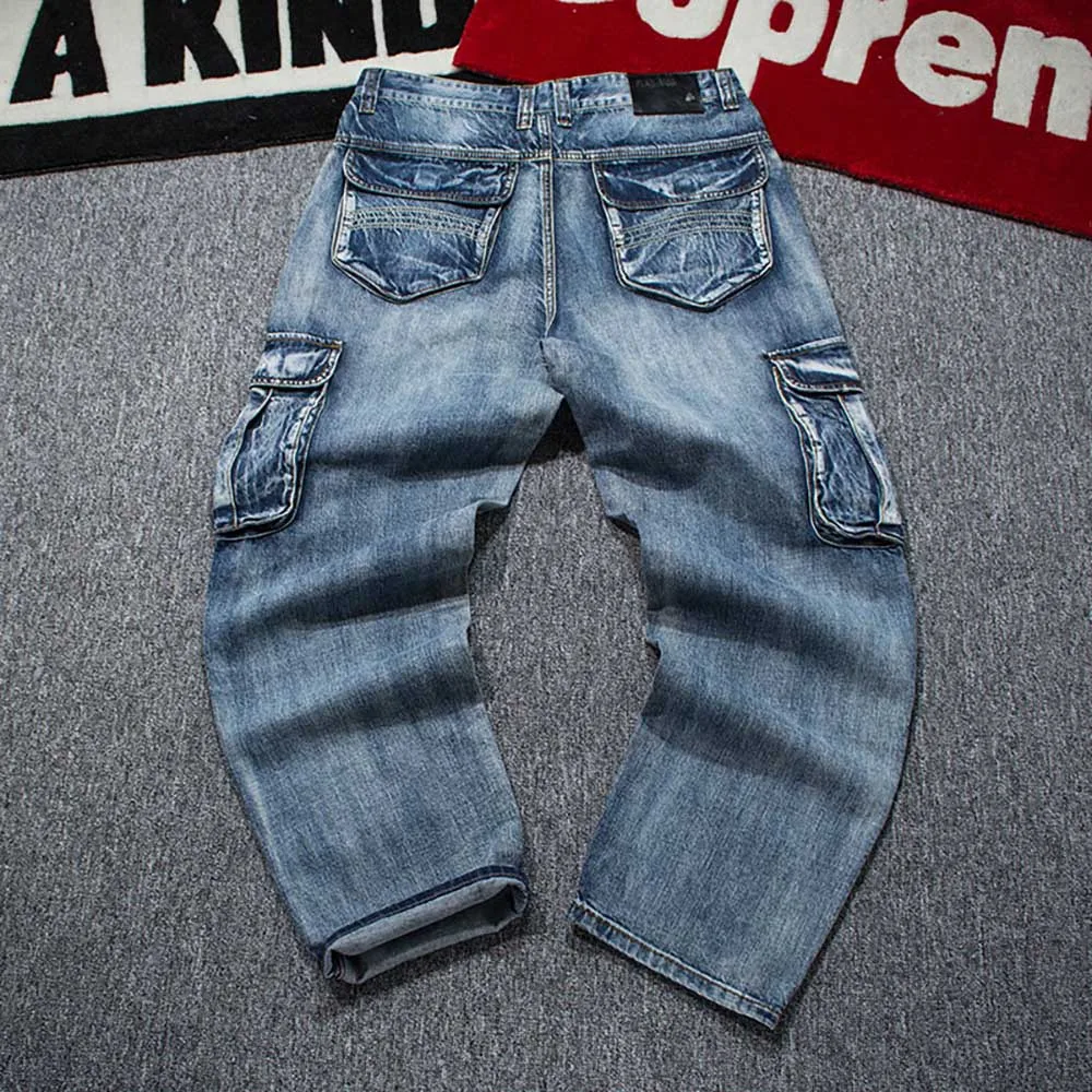 Plus Size Cargo Jeans Men Casual Loose Baggy Trousers Streetwear Hiphop Harem Denim Pants Straight Leg Cowboy Male Clothing