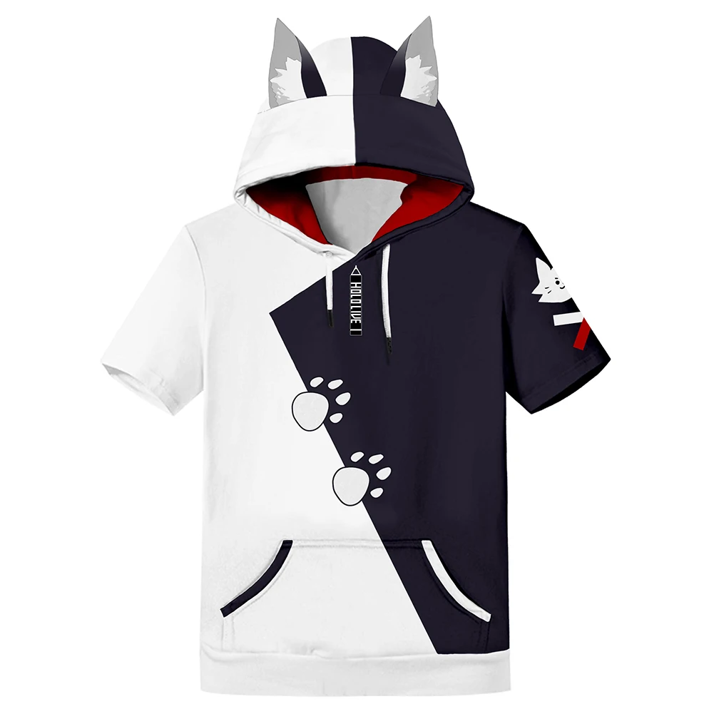 

Hololive VTuber Ookami Mio Cosplay T-shirt 3D Printed Hooded Tee Adult Summer Short Sleeve Hoodie Pullover