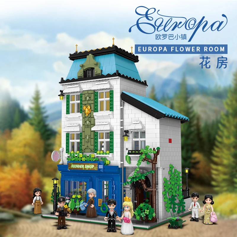 

Креативная серия «Европа», Цветочный дом, Европейский Романтический городской стиль, конструктор, модель с фигурками, кирпичи, игрушки, дет...