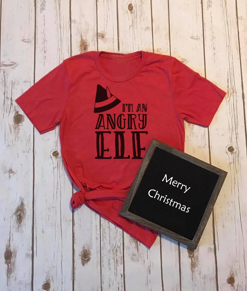 

Новое поступление забавные эльф для рождественских праздников I'm an Angry Графический милый подарок эстетические красный футболка праздничны...