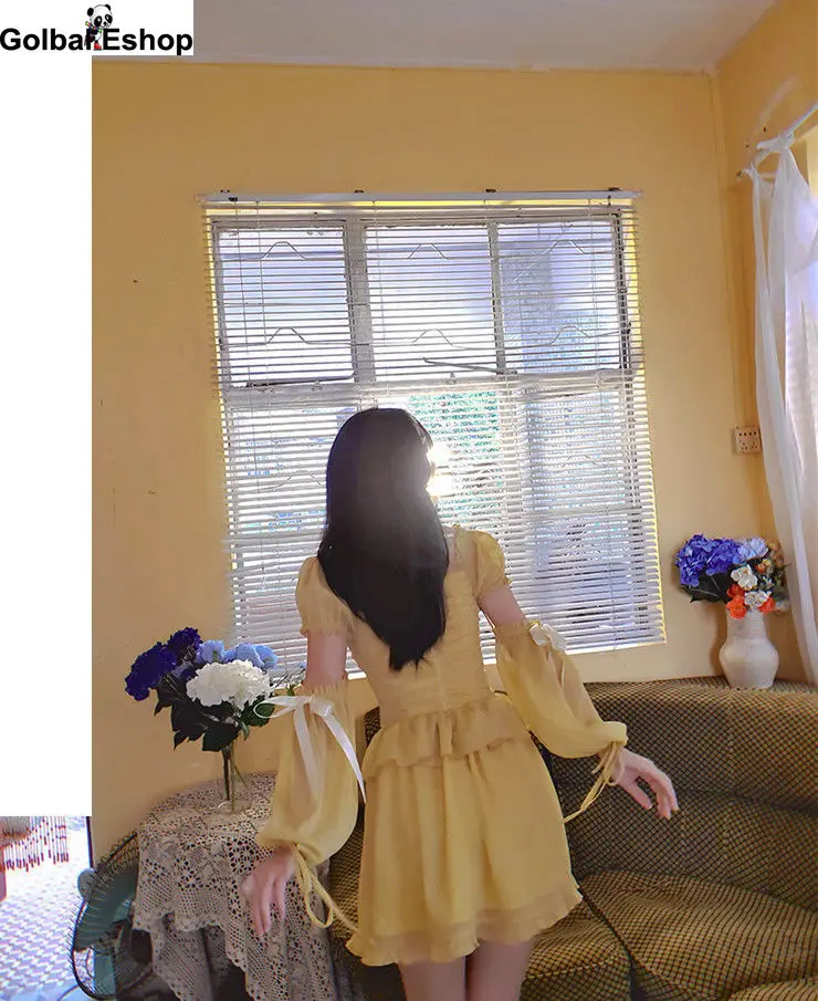 

Summer Princess Dress Female Puff Sleeve Girls Dress Adorable Chiffon Casual Vestido Teenager Lace Above-Knee Women Clothes