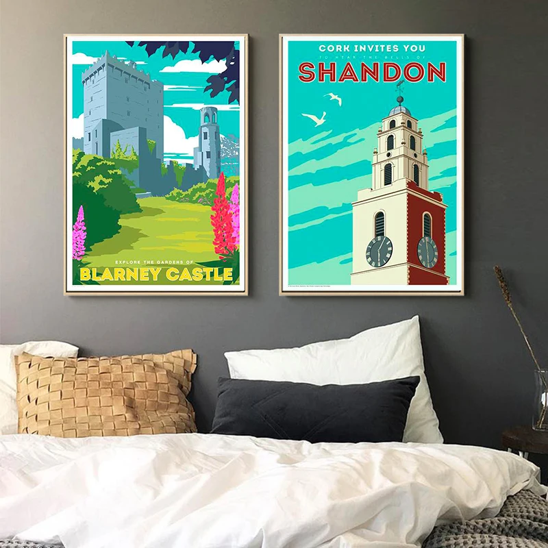 Ирландия гавань Город пробка винтажные постеры для путешествий Картина на