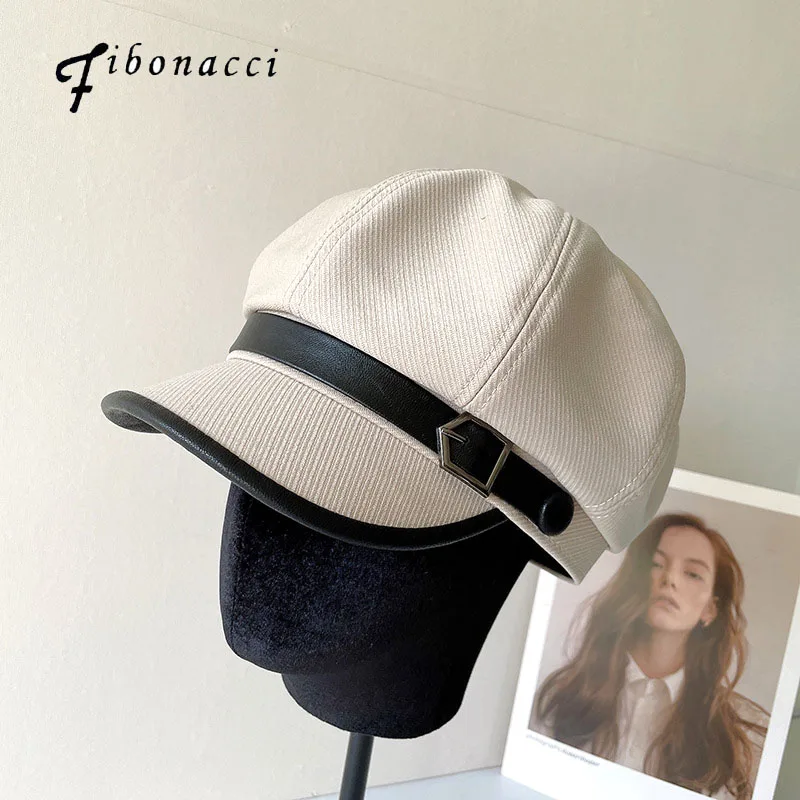 

Fibonacci Spring Summer Hats For Women Octagonal Cap Beret Retro French Artist Hat Painter Octagonal Hats Black Beige Casual Cap