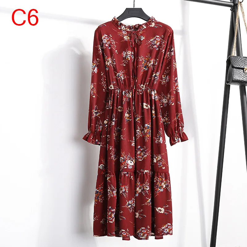 Корейская черная рубашка Vestidos для офиса в горошек, винтажные осенние платья, Женское зимнее платье, миди платье с цветочным рисунком и длинным рукавом для женщин