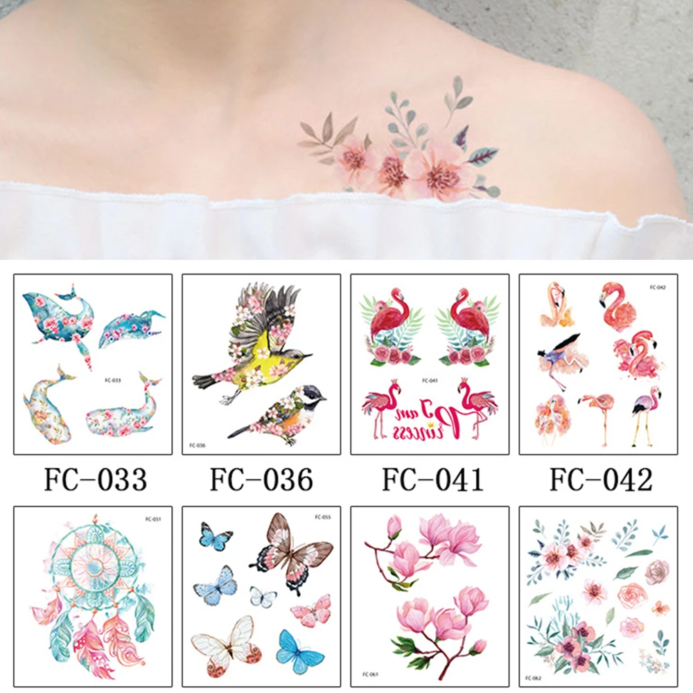Временная татуировка для тела 21 вид Красивые Цветочные татуировки Бабочка Кит