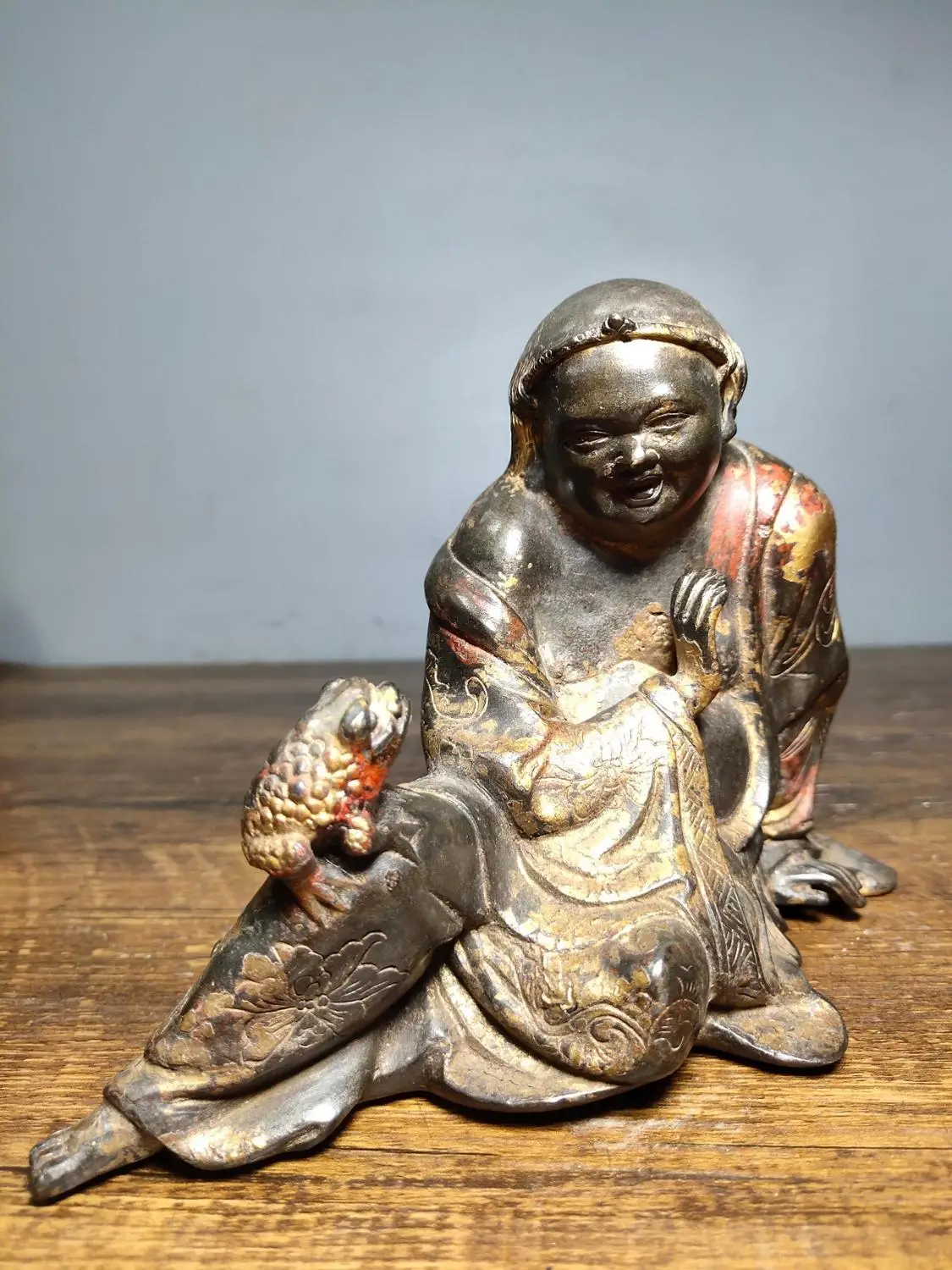 

7 "Тибетский буддистский храм старинная бронза киновари Лю Хай играет Джин Чан Zhaocai Town House украшения закрепить Будды