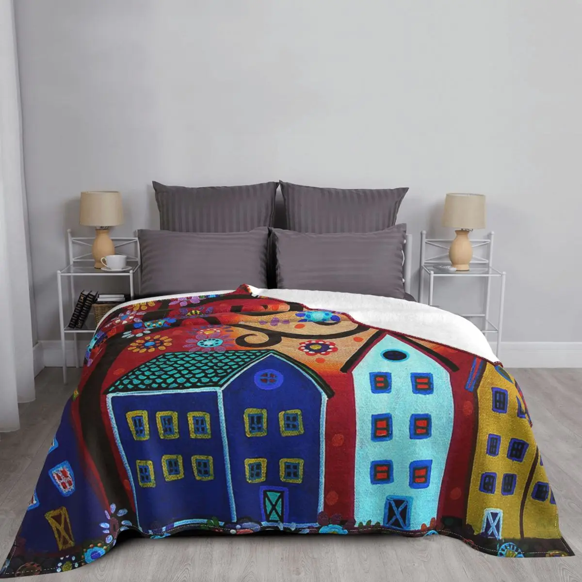 Karla Gerard Colorful House Blanket Flannel Printed Christmas Lightweight Thin Throw Blankets for Bedding Bedroom Quilt | Дом и сад