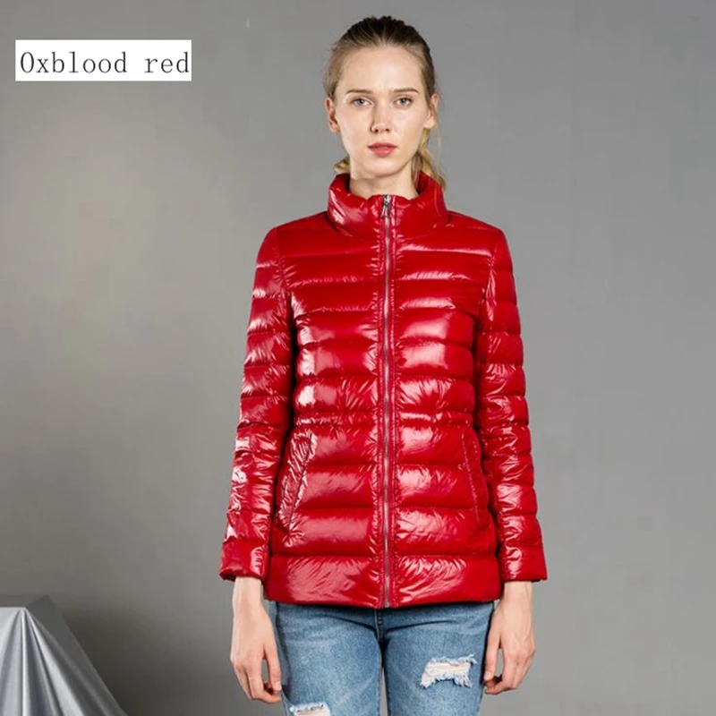 

New style Frivolous cotton down jacket short stand collar slim black women's coats red warm purple plus size duck down overcoat