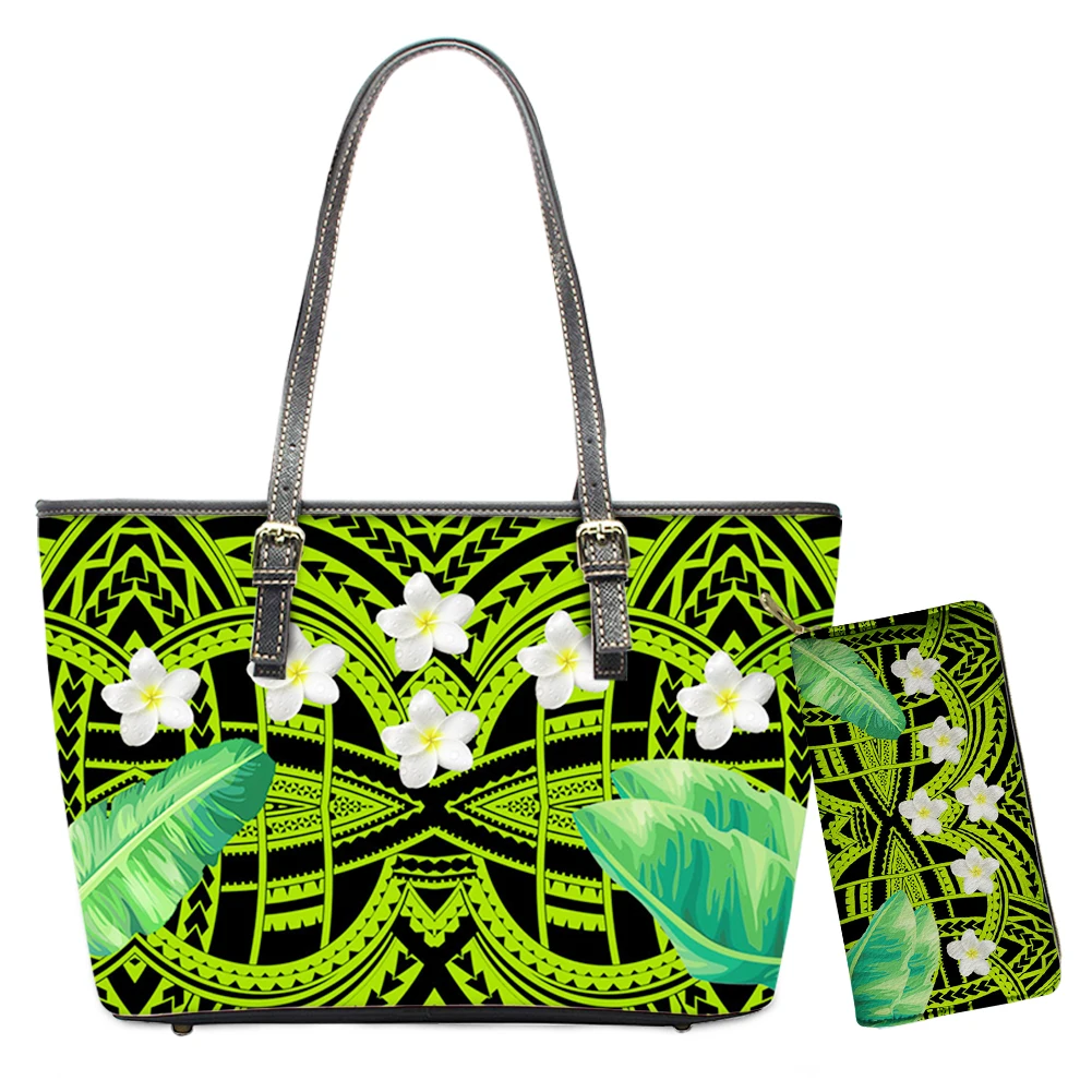 

KUILIU New Stytle Women Shoulder Bag And Purse Set Islands Polynesian Hibiscus Floral Chuuk Flower Printed Female Handbags Sac
