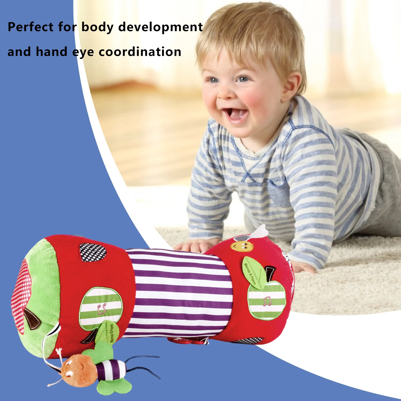 

Baby Crawling Roller Plush Toy Toddler Rattle Bell Cartoon Fitness Soft Pillow Stuffed Toy With Teether Mirror Over 6 Month Bibi