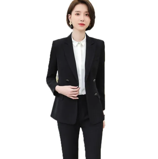 Офисная форма дизайн женские брюки костюм двубортные куртки комплект из двух