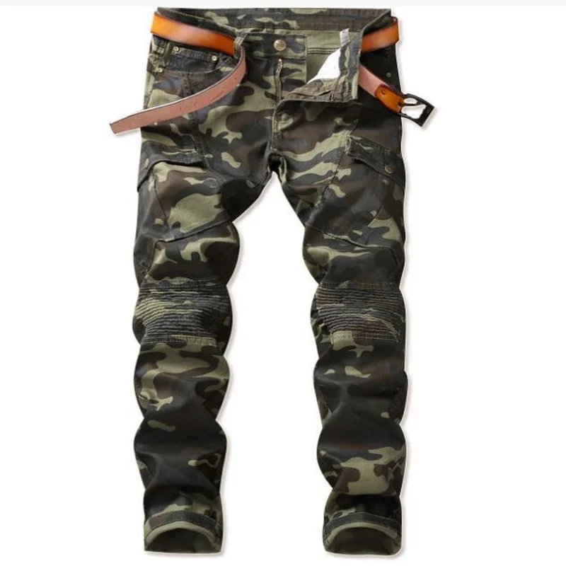 Jeans Men High-quality Mens Ripped Vintage Distressed Camouflage Denim Jeans Hiphop Pants Men's Camouflage Pants Size 28-42