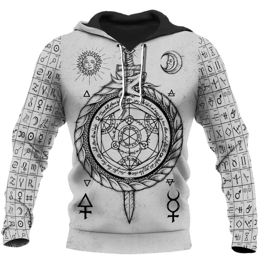 

2021 Men's Hoodie Ancient Alchemy 3D Personality Printing Retro White Hoodie Harajuku Streetwear Unisex Fashion Casual Hoodie