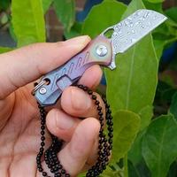 mini damascus folding knife necklace keychain express unpacking fruit knife outdoor self defense pocket knives edc camping tool