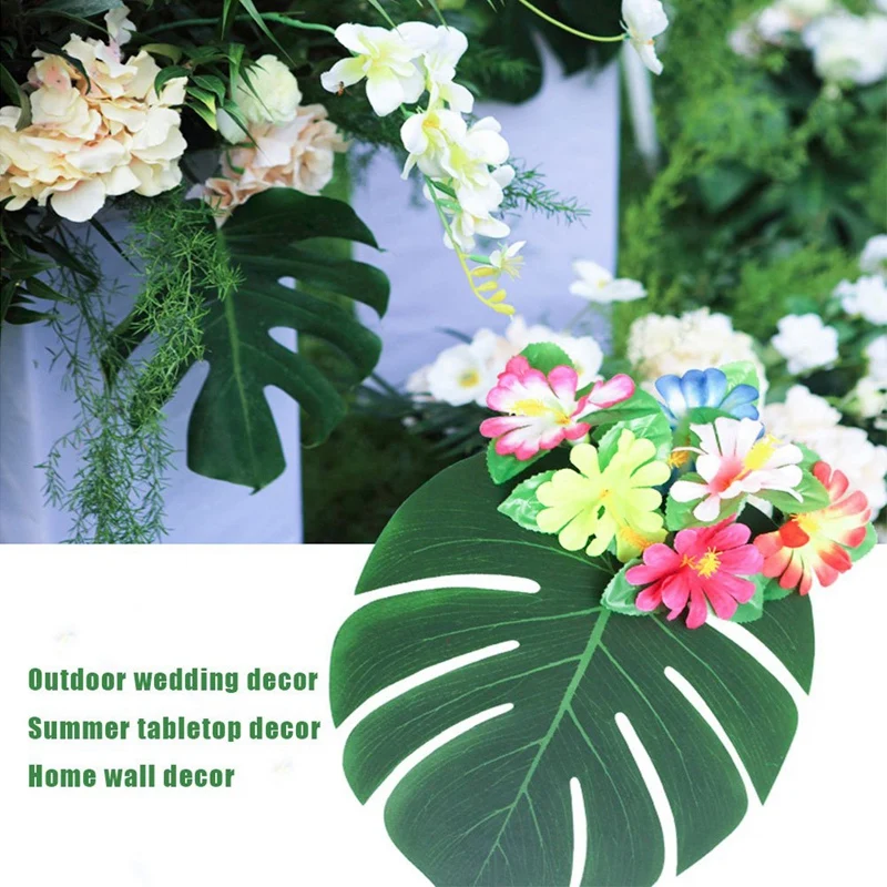 90 шт тропические Пальмовые Листья и Гибискус цветы искусственные листья
