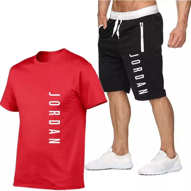 

Men's 2 Piece Sportsuit Basketball Print Short Sleeve T-Shirt and Shorts Summer 2021 Cotton Breathable T-Shirt Running Wear