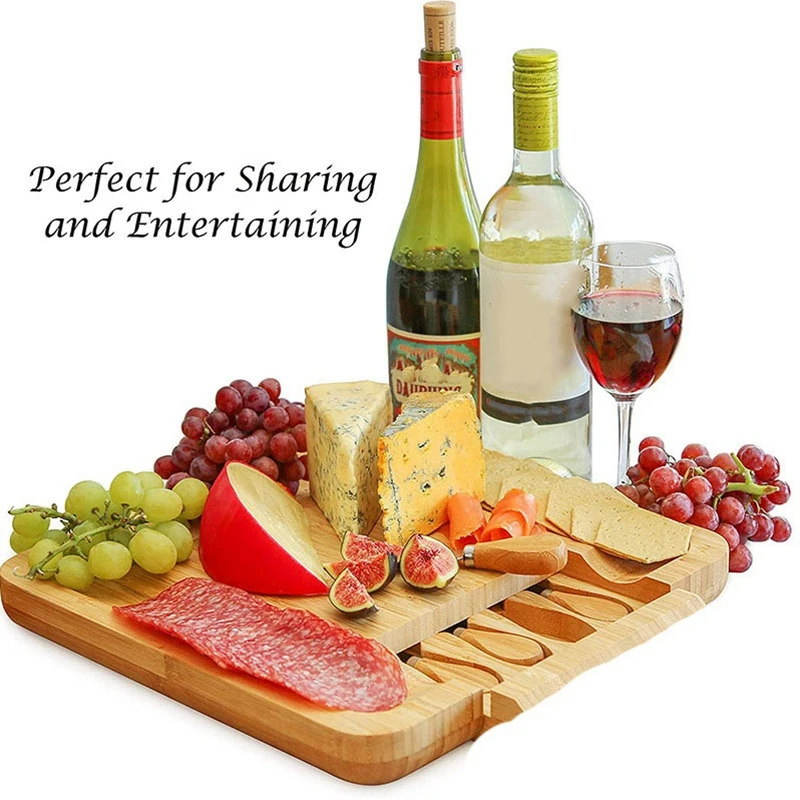 

Bamboo Cheese Board Set Bamboo Charcuterie Platter Cooking Tools with 4Pcs Cheese Knives