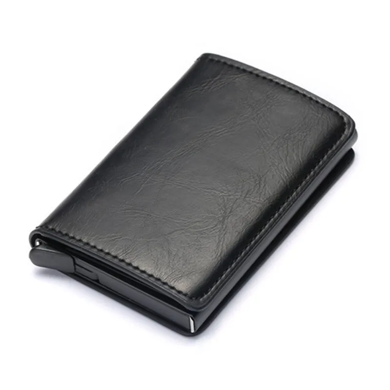 2021 credit card holder wallet men women rfid aluminium box vintage crazy horse pu leather bank cardholder case free global shipping